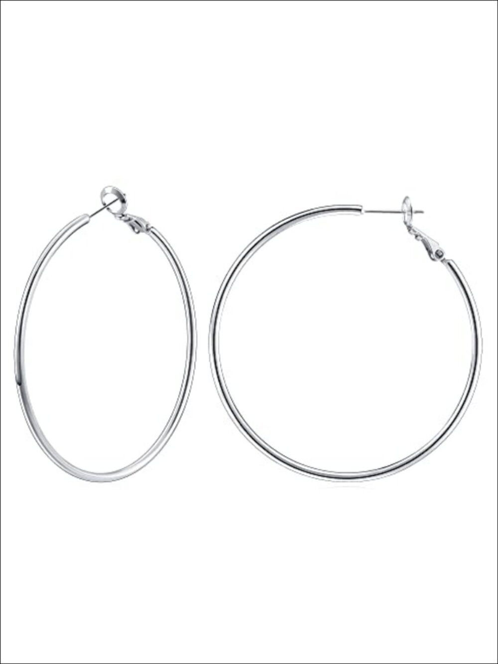 14K White Gold Plated Thin Hoop Earrings 2 Inch Lightweight
